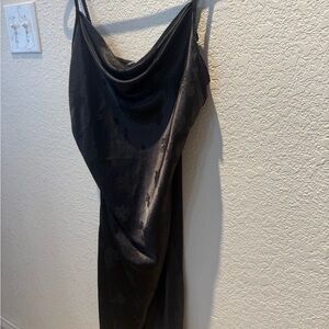 Satin Dress Cowl Neck Adjustable Strap Slip Dress Black on Black Floral